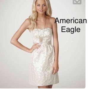 American Eagle sweetheart strapless gold dress
